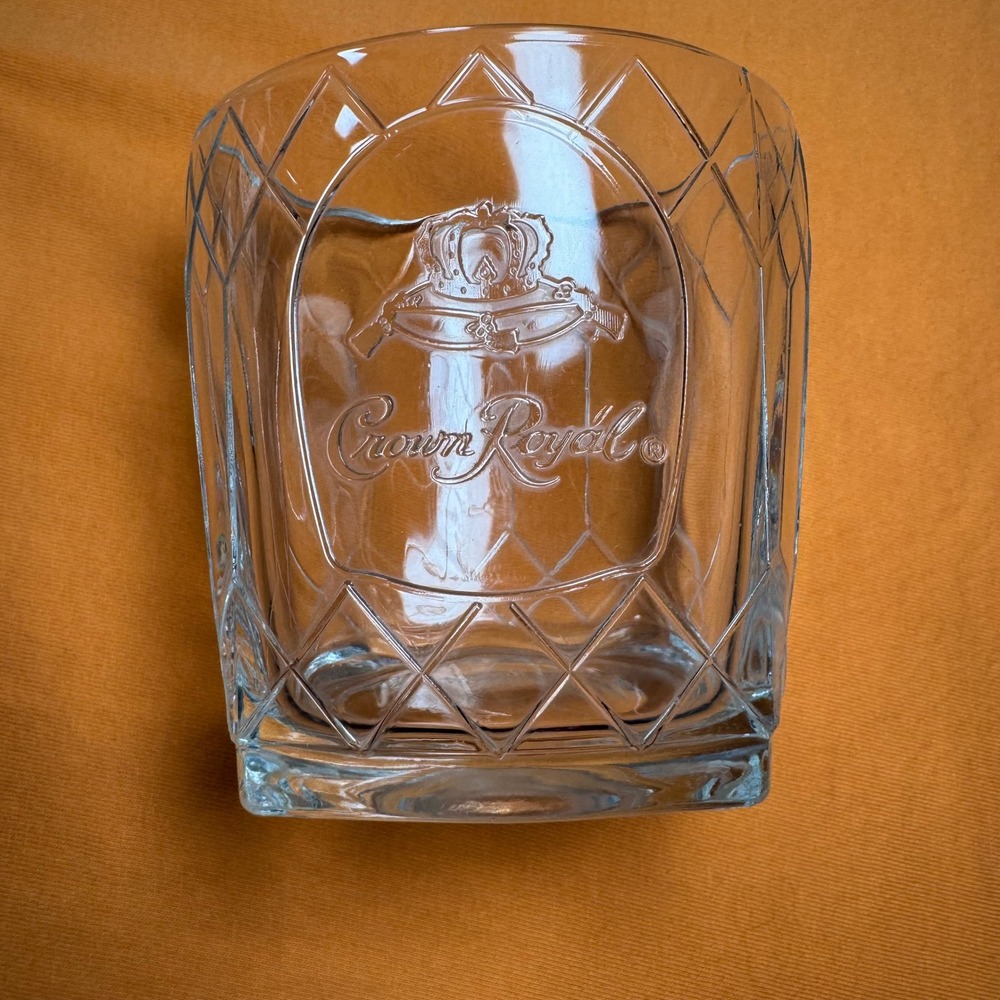 Crown Royal Whiskey Glasses Set of 2 Diamond Cut Embossed Rocks Glass 3.5in